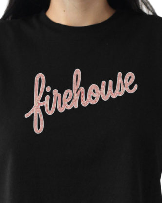 Firehouse Red Script Rhinestone Cropped Tee