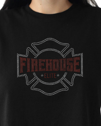 Firehouse Elite Badge Rhinestone Logo Cropped Tee
