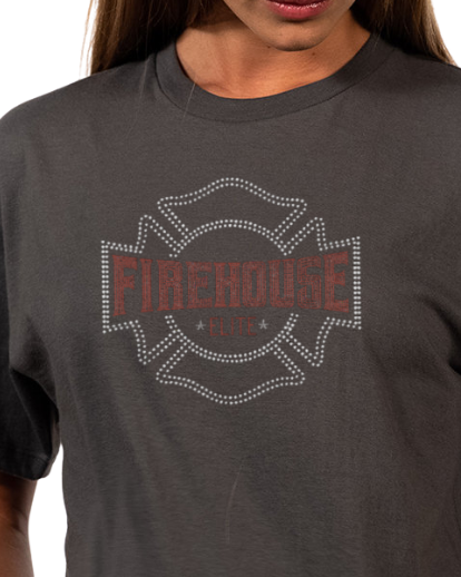 Firehouse Elite Badge Rhinestone Logo Cropped Tee